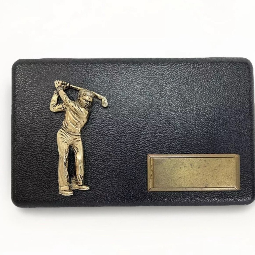 Golf Men Jewelry Box Vintage Black Red Brass Velvet 3D Golfer Nostalgia 50s Rare